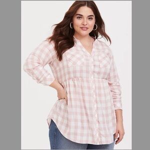 Torrid Pink & White Plaid Tiered Babydoll Tunic Top – Size 4 (NWT)